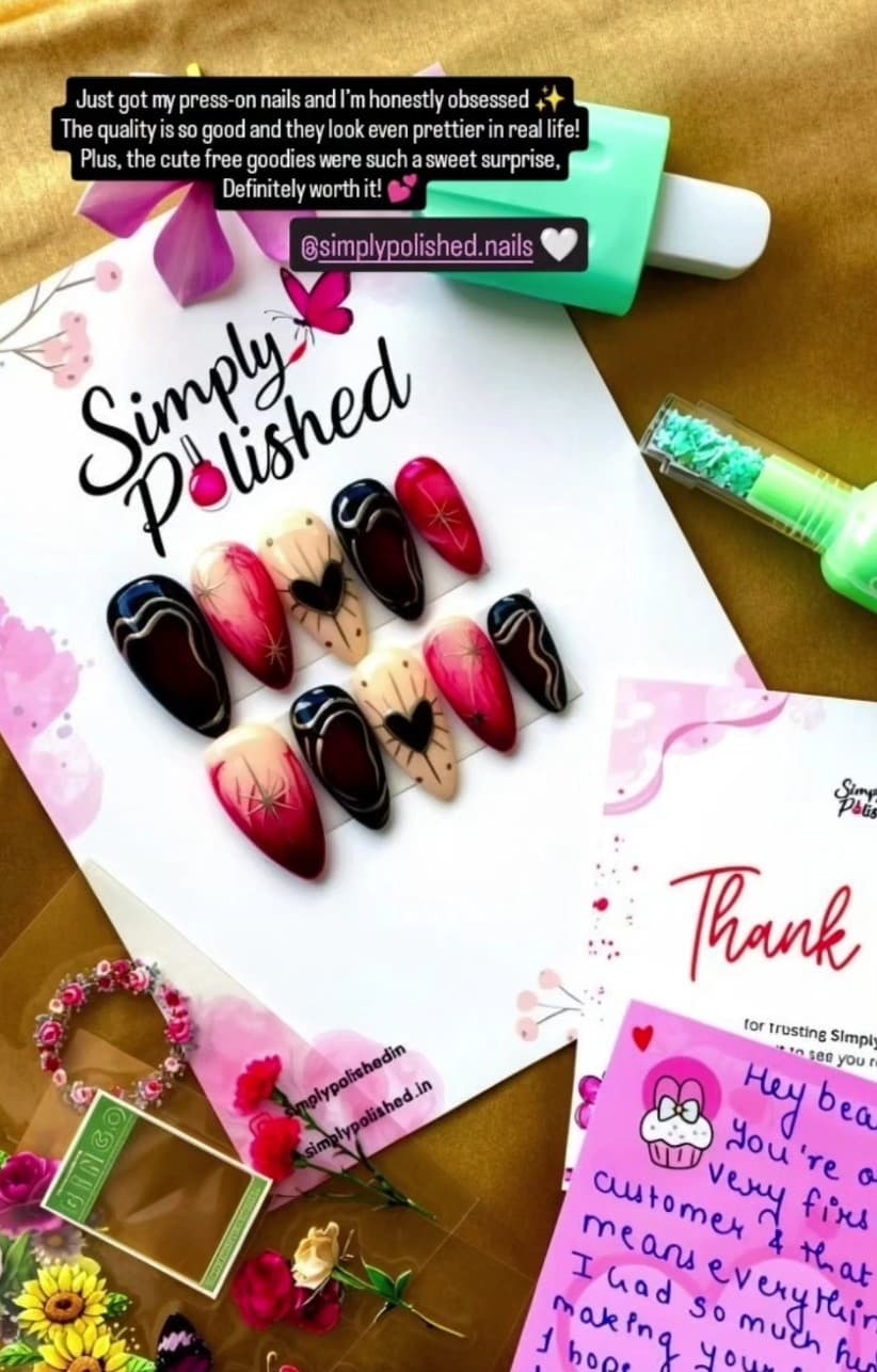 Aastha's Instagram story review for Simply Polished Ruby Aura nails