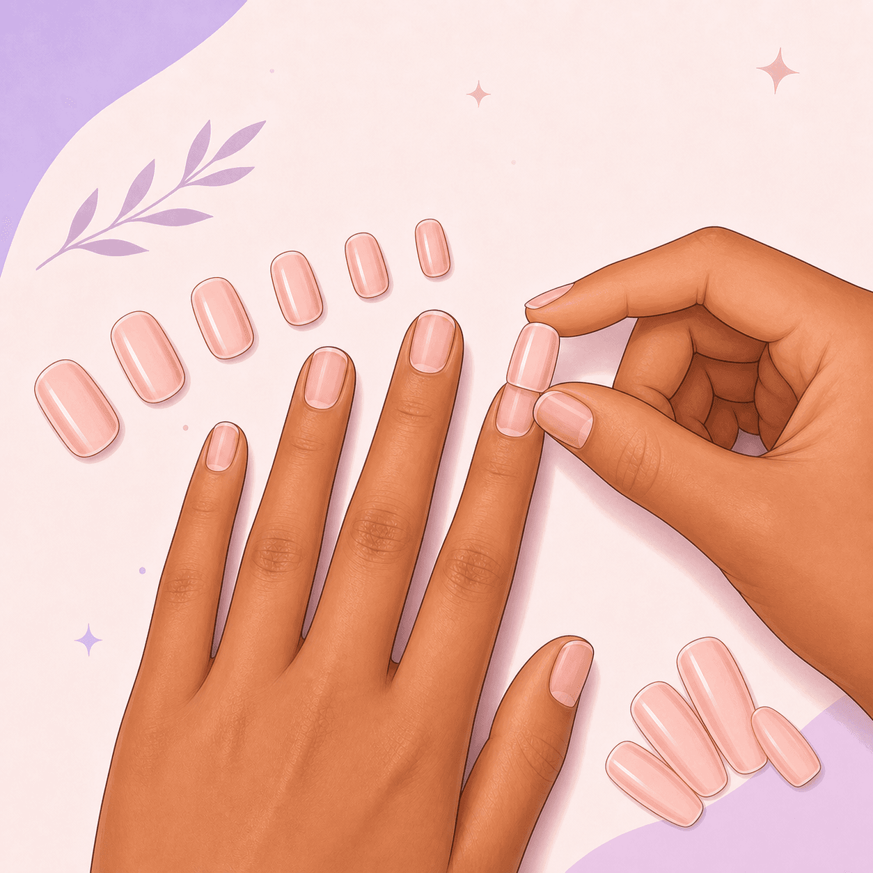Illustration of comparing press-on nail sizes with natural nails