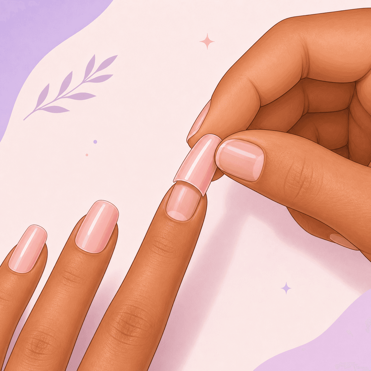 Illustration of aligning a press-on nail at the cuticle before application